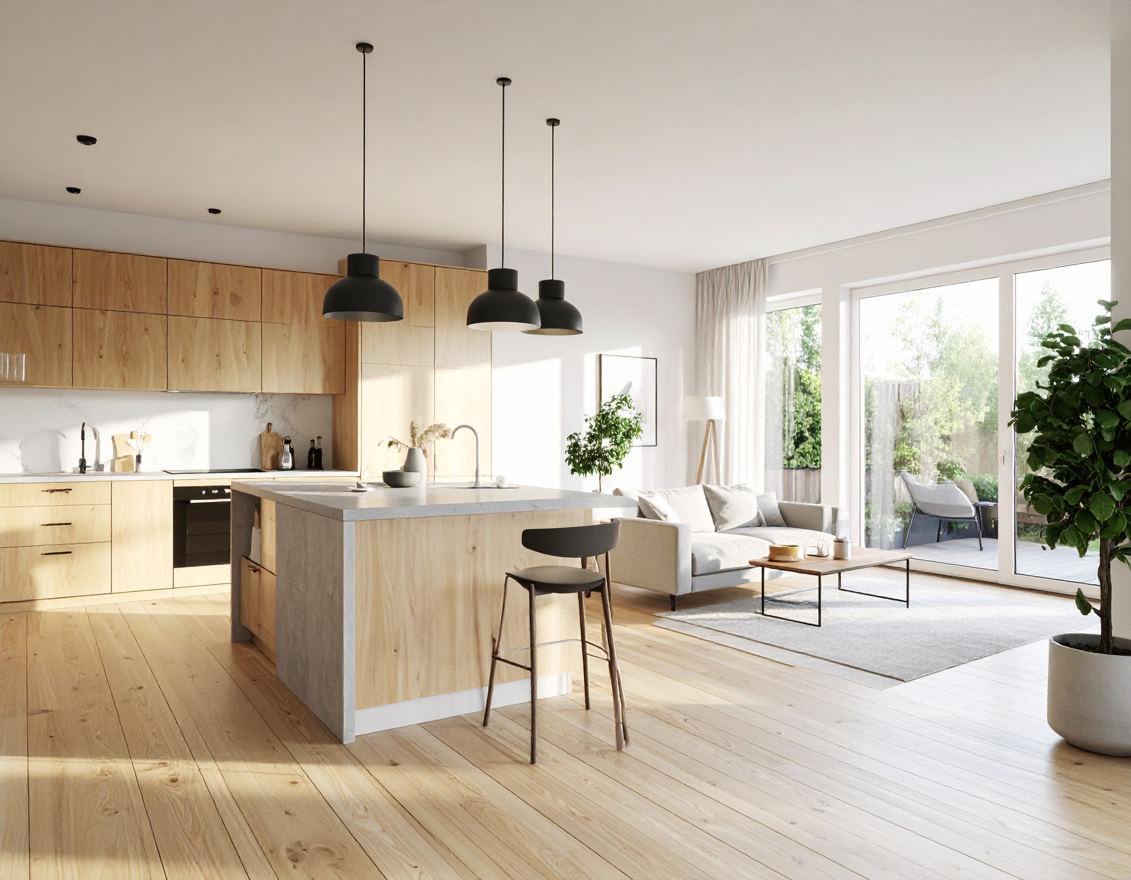 Amerikan Mutfak ve Oturma Odası Planı